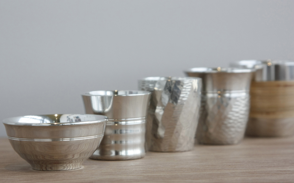 黄交趾、錫細工の酒器／茶器（煙台工藝美術廠）…未使用に近い